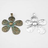 2pcs Tibetan Silver/Verdigris Patina Hammered Large Flower Charms Pendant