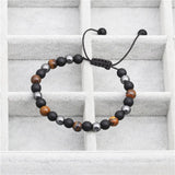 2pcs Tiger Eye Weave Bracelets Hematite Bangels 8mm Agate Elastic Cord