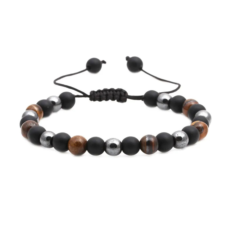 2pcs Tiger Eye Weave Bracelets Hematite Bangels 8mm Agate Elastic Cord
