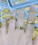 2pcs V CZ Crystal Chunky Enamel Rings Jewelry