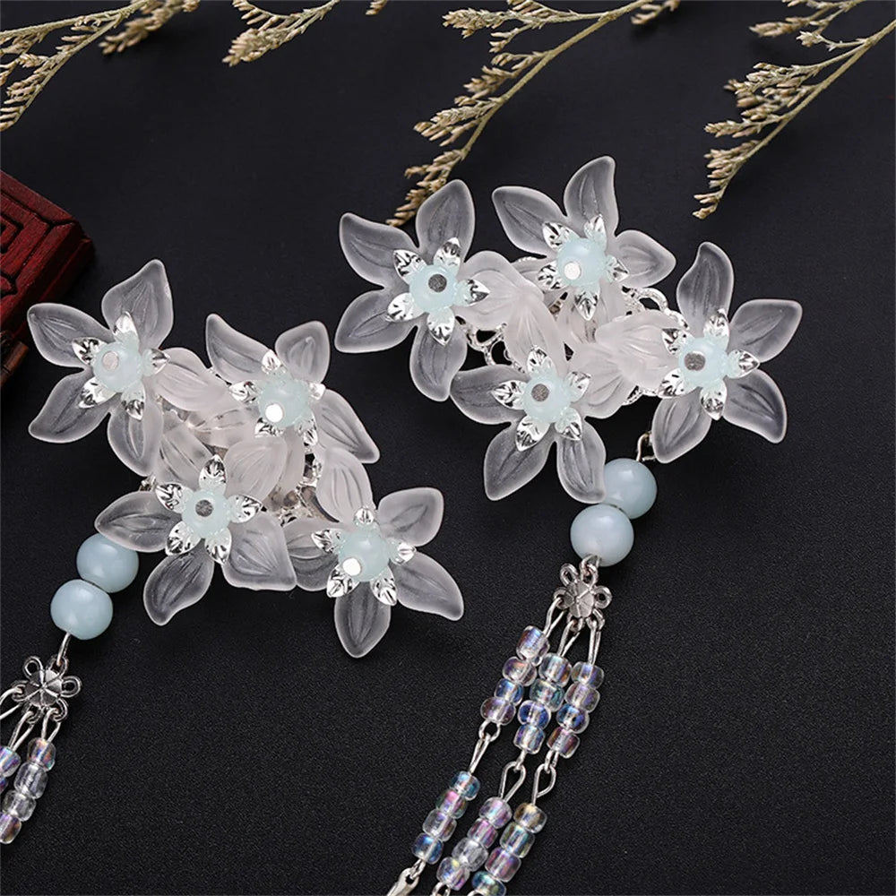Crystal Flower Tassel Hairpins Children Stage Styling Headdress Chinese Wedding