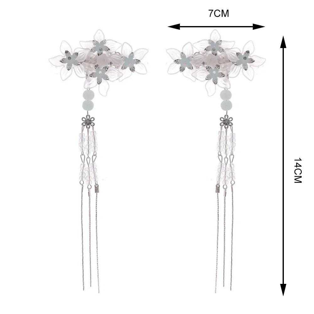 Crystal Flower Tassel Hairpins Children Stage Styling Headdress Chinese Wedding