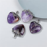 2pcs Natural Stone Heart Pendant Necklace Finding Healing Women Jewelry 31*35MM