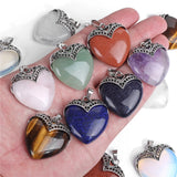 2pcs Natural Stone Heart Pendant Necklace Finding Healing Women Jewelry 31*35MM