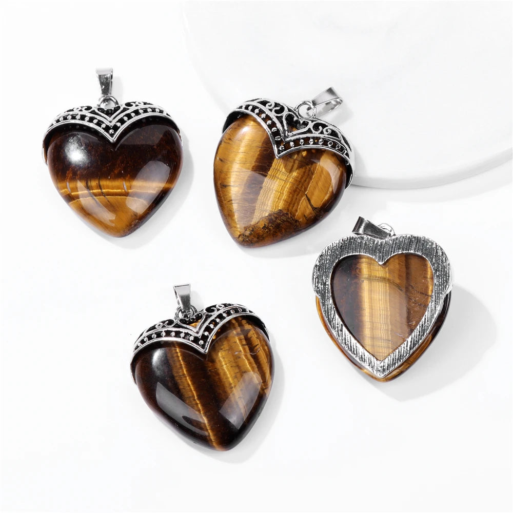 2pcs Natural Stone Heart Pendant Necklace Finding Healing Women Jewelry 31*35MM