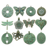 2pcs Vintage Patina Charms Octopus/Spiral/Butterfly/Heart/Dragonfly Pendant