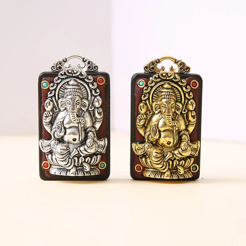 2pcs Vintage Religion Ganesha Charms Antique Metal Copper Buddha Charms Pendants