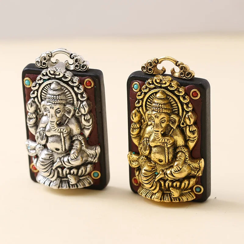 2pcs Vintage Religion Ganesha Charms Antique Metal Copper Buddha Charms Pendants