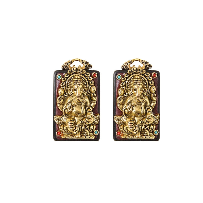 2pcs Vintage Religion Ganesha Charms Antique Metal Copper Buddha Charms Pendants