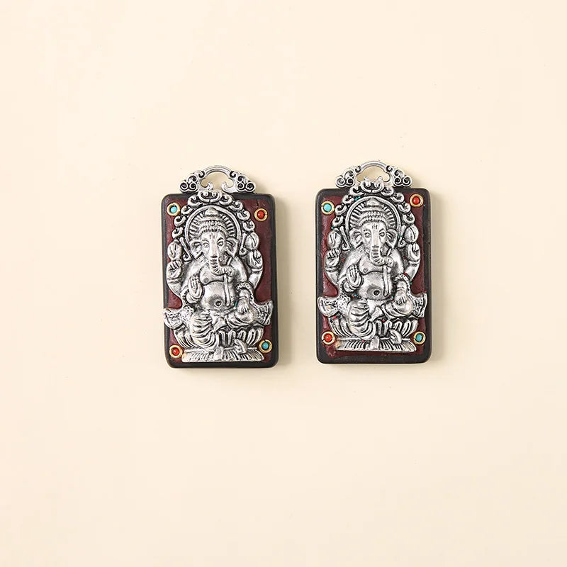 2pcs Vintage Religion Ganesha Charms Antique Metal Copper Buddha Charms Pendants