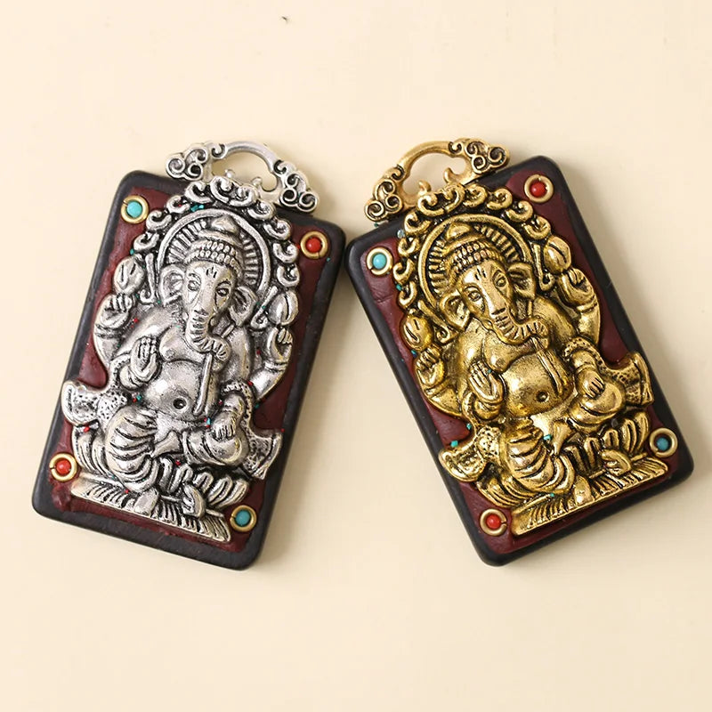 2pcs Vintage Religion Ganesha Charms Antique Metal Copper Buddha Charms Pendants