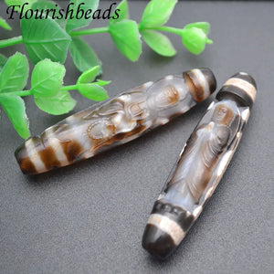2pcs Tibetan Dzi Beads Carving Guanyin Buddha Amulet Pendant DIY Necklace 60mm
