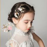 2pcs Pink Crystal Flower Leaf Hair Clips Ancient Style Hanfu Accessories