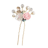 2pcs Pink Crystal Flower Leaf Hair Clips Ancient Style Hanfu Accessories