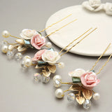 2pcs Pink Crystal Flower Leaf Hair Clips Ancient Style Hanfu Accessories