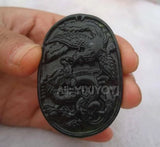 2pcs Natural Green Stone Chinese Dragon Phoenix Pendant Necklace