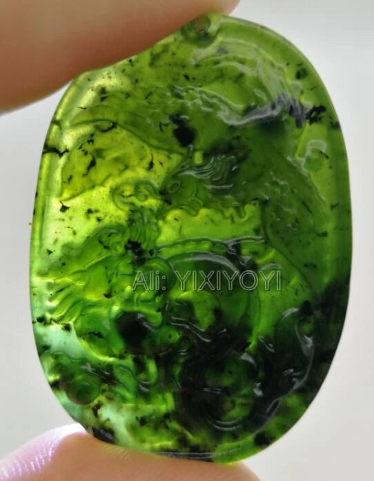 2pcs Natural Green Stone Chinese Dragon Phoenix Pendant Necklace