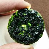 2pcs Natural Green Stone Jade Carved Dragon Phoenix Pendant Necklace