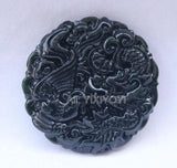 2pcs Natural Green Stone Jade Carved Dragon Phoenix Pendant Necklace
