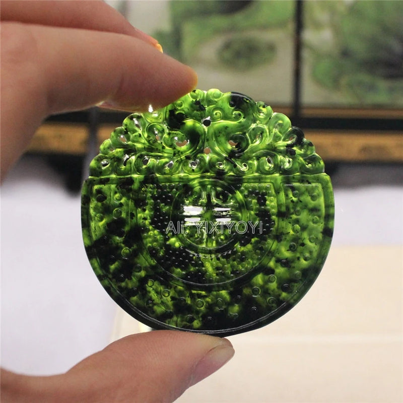 2pcs Natural Green Jade Dragon Phoenix Pendant + Rope Necklace Charm Gift