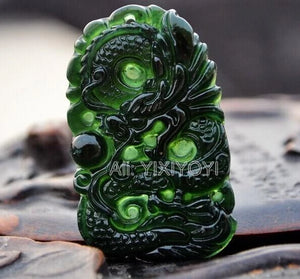 2pcs Natural Green Jade Dragon Pendant + Rope Necklace Gift Jewelry