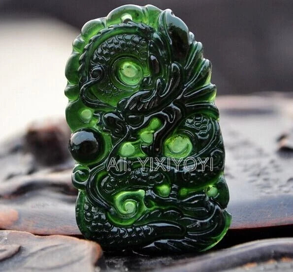 2pcs Natural Green Jade Dragon Pendant + Rope Necklace Gift Jewelry