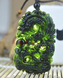 2pcs Natural Green Jade Dragon Pendant + Rope Necklace Gift Jewelry