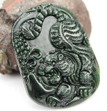 2pcs Green Jade Carved Chinese Tiger Amulet Pendants + Rope Necklace