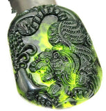 2pcs Green Jade Carved Chinese Tiger Amulet Pendants + Rope Necklace