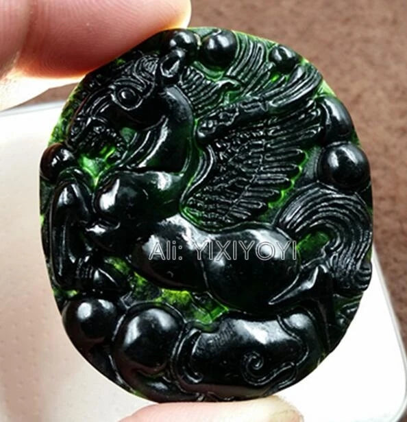 2pcs Natural Green Stone Jade Running Horse Lucky Blessing Pendant Necklace