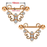 2pcs Women Titanium Nipple Piercing 14G Heart Barbell Lace Nipple Shield Flower