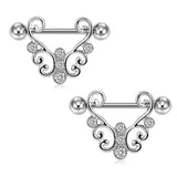2pcs Women Titanium Nipple Piercing 14G Heart Barbell Lace Nipple Shield Flower