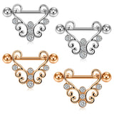 2pcs Women Titanium Nipple Piercing 14G Heart Barbell Lace Nipple Shield Flower