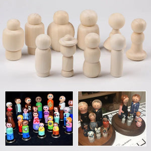 2pcs Wooden Doll DIY Natural Unfinished Wooden Nail Doll Painted Toys