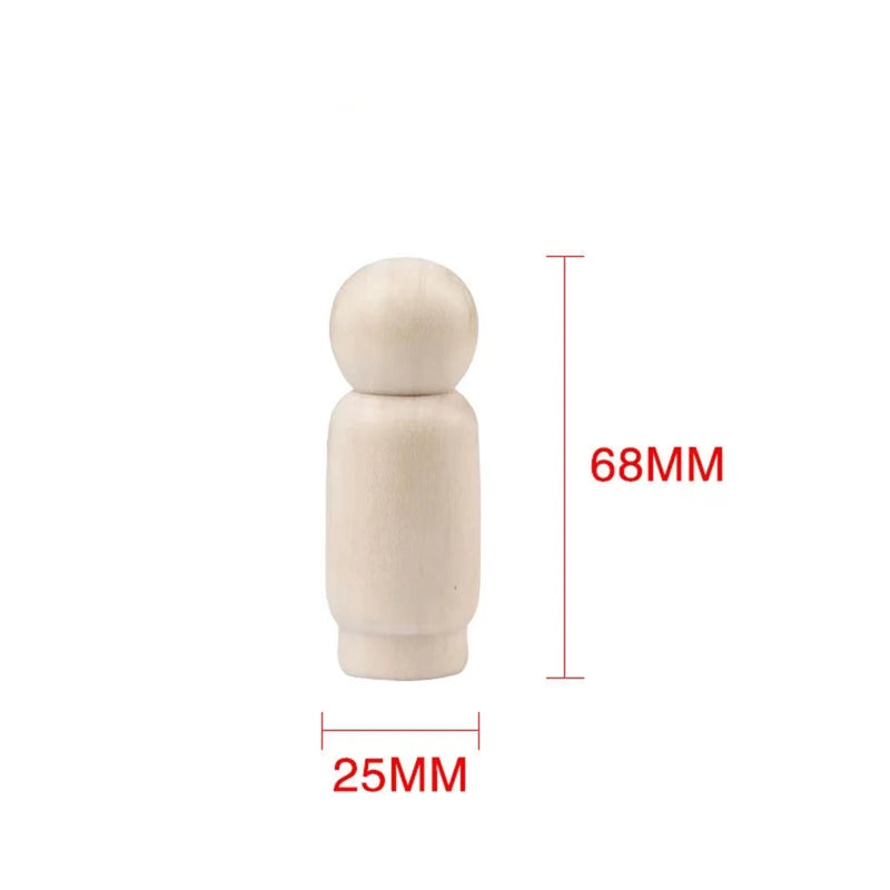2pcs Wooden Doll DIY Natural Unfinished Wooden Nail Doll Painted Toys