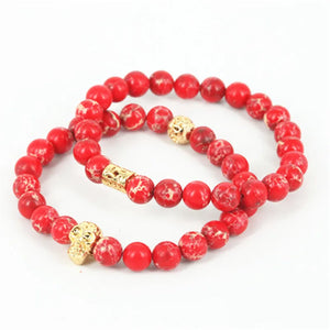 Beaded Skull Head Men Bracelet Regalite Stone Beads