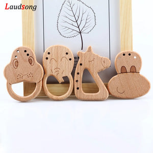 2pcs Elephant Unicorn Car Wooden Beads Chew Toy Baby Teether