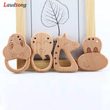 2pcs Elephant Unicorn Car Wooden Beads Chew Toy Baby Teether