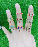 2pcs CZ Crystal Chunky Eye Women Rings Enamel Opening Ring