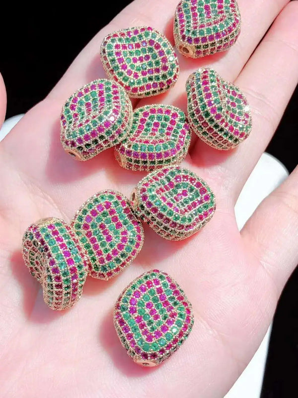 2pcs Rainbow CZ Pave Wave Loose Beads 17x20mm