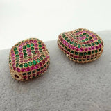 2pcs Rainbow CZ Pave Wave Loose Beads 17x20mm