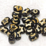 2pcs Tibet Sun Moon Star Totem Old Black/White DZI Beads