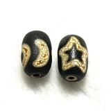 2pcs Tibet Sun Moon Star Totem Old Black/White DZI Beads