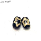 2pcs Tibet Sun Moon Star Totem Old Black/White DZI Beads