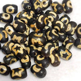 2pcs Tibet Sun Moon Star Totem Old Black/White DZI Beads