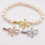 2pcs 21x33mm Women's Bow CZ Pearl Bracelet Buckle
