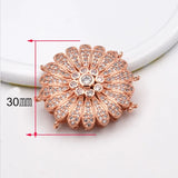 2pcs/lot 30mm Female Cubic Zircon Micro Flower Clasp Gold Plated