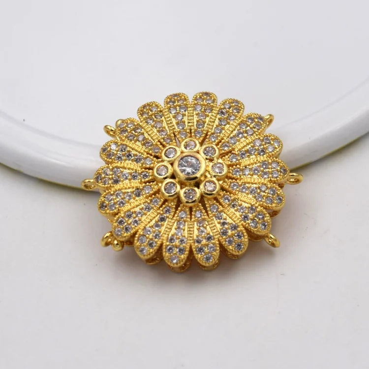 2pcs/lot 30mm Female Cubic Zircon Micro Flower Clasp Gold Plated
