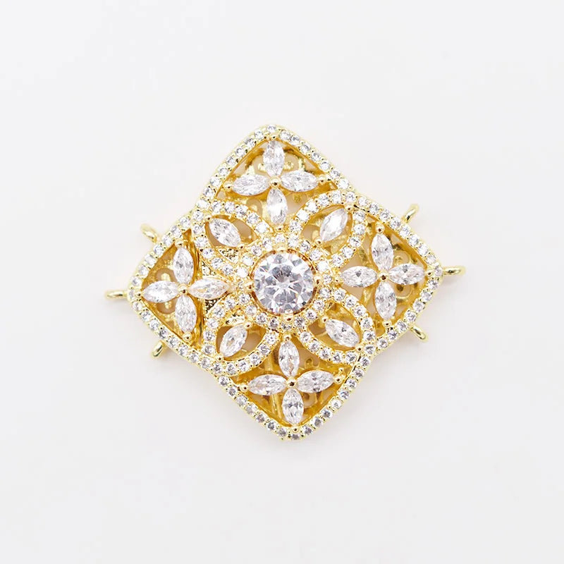 2pcs 32mm CZ Micro Rhombus Clasp Golden Plated