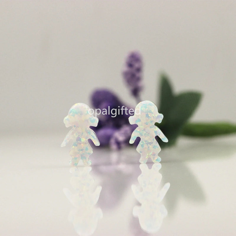 (2pcs/lot) 8.5*13mm Synthetic Opal Boy or Girl Gems with Side Hole